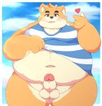  &lt;3 2021 anthro balls belly blush brown_body brown_fur canid canine canis clothing domestic_dog erection fur genitals hi_res humanoid_genitalia humanoid_hands humanoid_penis kemono kusosensei male mammal obese obese_anthro obese_male overweight overweight_anthro overweight_male penis shirt solo topwear 