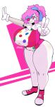  big_breasts big_butt big_feet blue_hair breasts butt clothed clothing clown clown_makeup clown_nose clown_shoes feet female footwear fuschia_(gats) gats gloves hair handwear hi_res humanoid pattern_clothing pattern_topwear pink_eyes pink_hair polka_dots shoes solo spots spotted_clothing spotted_topwear thick_thighs topwear 