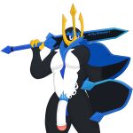  1:1 accessory alpha_channel anthro avian bird blue_eyes cloak clothing cock_ring empoleon genitals hi_res jewelry male melee_weapon muscular muscular_anthro muscular_male nintendo notkastar nude penguin penis penis_accessory penis_jewelry pok&eacute;mon pok&eacute;mon_(species) shield solo sword video_games weapon 