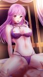  1boy 1girl armlet bangs bra breasts choker cleavage closed_mouth collarbone doukyuusei doukyuusei_another_world eyebrows_visible_through_hair floating_hair flower game_cg hair_flower hair_ornament large_breasts long_hair multi-strapped_panties navel official_art panties pink_hair purple_bra purple_choker purple_panties red_eyes sakuragi_mai shiny shiny_hair shiny_skin smile solo_focus underwear underwear_only very_long_hair walking white_flower 