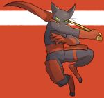  2021 action_pose anthro armor cape cartoon_network clothed clothing digitigrade domestic_cat felid feline felis gloves handwear hi_res jrjresq looking_at_viewer male mammal mao_mao:_heroes_of_pure_heart melee_weapon narrowed_eyes pose red_background sheriff_mao_mao_mao simple_background solo sword weapon 