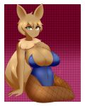  absurd_res anthro big_breasts blush breasts bunny_costume clothed clothing costume eevee female fishnet fur hi_res jezebel_(crane) looking_at_viewer nintendo pok&eacute;mon pok&eacute;mon_(species) sblueicecream simple_background sitting solo video_games 
