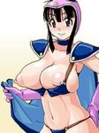  90s areolae armor artist_request bangs bikini_armor black_hair blunt_bangs blunt_ends breasts brown_eyes bursting_breasts cape chi-chi_(dragon_ball) closed_mouth dragon_ball elbow_gloves gloves huge_breasts jpeg_artifacts large_areolae long_hair looking_at_viewer lowres navel nipples puffy_nipples purple_gloves sagging_breasts simple_background smile solo upper_body wardrobe_malfunction white_background 