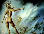  ass blonde_hair boris_vallejo helmet jpeg_artifacts monster nude solo 