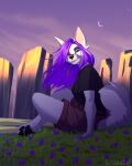  2021 4_toes 5_fingers anthro breasts canid canine clothed clothing detailed_background digital_media_(artwork) eyebrows eyelashes feet female fingers grass hair mammal night outside plant purple_hair sinalanf sitting sky solo star starry_sky toes 