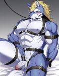  aaassstaro abs anthro bdsm blonde_hair blue_body blue_fur blush buckle canid canine canis collar digital_media_(artwork) edit fenrir_(housamo) flaccid foreskin fur genitals hair harness humanoid_genitalia humanoid_penis leash male mammal muscular muscular_anthro muscular_male nipples pecs penis simple_background sitting solo submissive submissive_male tattoo tokyo_afterschool_summoners uncensored uncut video_games wolf 
