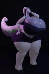  2:3 3d_(artwork) animated anthro big_breasts big_butt black_clothing breast_jiggle breasts butt cleavage clothed clothing darkdraketom digital_media_(artwork) female goodra hand_on_headwear hand_on_hip headphones huge_breasts listening_to_music multicolored_body nintendo pok&eacute;mon pok&eacute;mon_(species) purple_body short_playtime simple_background slightly_chubby solo tailwag thick_thighs two_tone_body vibing video_games 