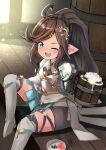  1girl aqua_eyes armor blush bobu_(bovyo222) brown_hair granblue_fantasy harvin highres long_hair one_eye_closed pointy_ears polaris_(granblue_fantasy) smile solo very_long_hair 