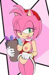  accessory amy_rose anthro areola breasts clothed clothing clothing_lift dildo dress dress_lift eulipotyphlan exposed_breasts female fours_(artist) fur genitals gloves green_eyes hair handwear headband hedgehog hi_res mammal nipples no_underwear one_eye_closed pink_body pink_fur pink_hair pussy sega sex_toy shopping_bag solo sonic_the_hedgehog_(series) tongue tongue_out toy_selection wink 