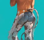  aqua_background ass back cow_tail denim feet_out_of_frame from_behind gender_request highres jeans original oskar_vega pants pocket simple_background solo tail 