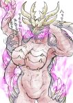  anthro breasts capcom fanged_wyvern featureless_breasts female hi_res horn ketsuneko magnamalo monster_hunter monster_hunter_rise muscular muscular_anthro scales solo teeth text translation_request video_games 