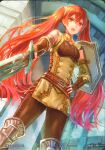  1girl fire_emblem fire_emblem_awakening fire_emblem_cipher long_hair red_hair severa_(fire_emblem) shield siro sword twintails weapon 