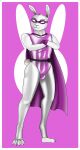  absurd_res anthro belt border cape clothing crossed_arms girly gloves handwear hero hi_res lagomorph legomorph leporid lovemummification male mammal mask rabbit rubber sidekick_(oc) smile solo the_pink_rabbit vignette white_border 