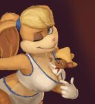  anthro between_breasts blue_eyes breasts bronzemarquess clothed clothing clothing_pull collar collar_pull duo female hi_res lagomorph leporid lola_bunny looking_at_viewer looney_tunes male male/female mammal mouse murid murine one_eye_closed rabbit rodent smug space_jam speedy_gonzales warner_brothers wink winking_at_viewer 