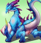  anus areola big_breasts blue_body blue_scales blush bodily_fluids breasts busty_feral butt dragalia_lost dragon dripping female feral genital_fluids genitals horn huge_breasts looking_back mercury_(dragalia_lost) nipples nude open_mouth pussy pussy_juice pussy_juice_drip quadruped raised_tail rear_view red_eyes saliva scales scalie simple_background solo solterv standing tongue 