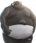  2021 anthro big_butt black_body black_fur black_nose blush bodily_fluids butt clothing dober fur hi_res humanoid_hands male mammal overweight overweight_anthro overweight_male simple_background solo sweat underwear ursid white_background 