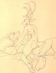  antlers beastars bedding butt canid canine canis cervid cervine duo eye_contact feet hi_res hip_grab horn legoshi_(beastars) looking_at_another louis_(beastars) lying male male/male male_on_bottom male_on_top mammal monochrome muscular muscular_male nipples nude on_back on_bottom on_top red_deer romantic_couple short_tail wolf wuffinarts 