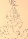  anthro antlers beastars canid canine canis cervid cervine duo embrace hand_on_head hi_res horn intimate kneeling legoshi_(beastars) looking_at_another looking_down louis_(beastars) male male/male male_on_bottom male_on_top mammal monochrome muscular muscular_male nipples nude on_bottom on_top red_deer short_tail straddling wolf wuffinarts 