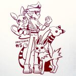  2018 90_percent_studios 90percentdenny ambiguous_gender ampharos backpack blep bottomwear bracelet clothing cody_(ckc) cool_kid_cody eeveelution eyewear feral footwear glasses group holding_object holding_pok&eacute;ball human inktober jacket jewelry jolteon male mammal monochrome nintendo pants pok&eacute;ball pok&eacute;mon pok&eacute;mon_(species) raichu rolled_up_sleeves shoes simple_background smile tongue tongue_out topwear video_games visual_novel white_background 