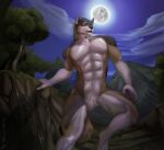  2021 absurd_res anthro canid canine digital_media_(artwork) franubis hi_res male mammal moon night rakan were werecanid werecanine werewolf 