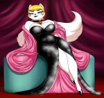  absurd_res anthro bedroom_eyes big_breasts black_lips blonde_hair breasts choker cleavage clothed clothing crovirus curvy_figure detailed_background evening_gown eyelashes felid feline female fluffy fluffy_tail footwear fur hair hi_res ivette_(redadillio) jewelry lips looking_at_viewer lounging mammal mature_anthro mature_female narrowed_eyes necklace pinup_pose pupils seductive shawl shoes slit_pupils smile smirk solo sparkly_dress tight_clothing voluptuous whiskers white_body white_fur wide_hips yellow_eyes 