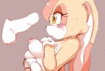  2021 anthro blush bodily_fluids breasts clothing colored female genitals gloves hair handwear hi_res lagomorph leporid mammal open_mouth penis rabbit solo sonic_the_hedgehog_(series) sweat uyu vanilla_the_rabbit 