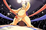  anthro balls bodily_fluids bulge crowd cum ejaculation erection fighting_ring genital_fluids genitals group hi_res male mask nintendo nude overweight overweight_male penis pok&eacute;mon pok&eacute;mon_(species) raburigaron slightly_chubby solo sports_mask sportswear standing typhlosion video_games wrestling_mask 