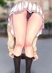  1girl ass bent_over black_panties blurry blurry_background brown_hair cameltoe clothes_pull clothes_removed commentary_request feet_out_of_frame from_behind full_body gochuumon_wa_usagi_desu_ka? hoto_cocoa&#039;s_school_uniform legs panties pantyhose pantyhose_pull pulled_by_self rikatan school_uniform skirt solo sweater thighs ujimatsu_chiya underwear upskirt 