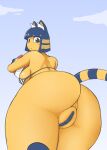  ? absurd_res animal_crossing ankha_(animal_crossing) anthro anus big_butt bikini blush bottomless breasts butt clothed clothing conditional_dnp domestic_cat felid feline felis female genitals hi_res looking_at_viewer looking_back mammal nintendo pussy quin-nsfw solo swimwear video_games 