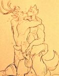  anal anal_penetration anthro antlers anus balls beastars bodily_fluids butt butt_grab canid canine canis cervid cervine duo eyes_closed genitals hand_on_back hand_on_butt horn intimate kissing kneeling legoshi_(beastars) louis_(beastars) male male/male male_penetrated male_penetrating male_penetrating_male mammal nude passionate penetration penis red_deer short_tail sweat wolf wuffinarts 
