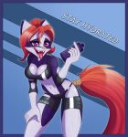  advertisement anthro athletic athletic_anthro athletic_female bodily_fluids bottle canid canine clothed clothing digital_media_(artwork) dreamkeepers english_text female fox fur hair hi_res indi_marrallang indigo_marrallang looking_at_viewer mammal open_mouth poster purple_body purple_eyes purple_fur red_hair remarkably_average shirt smile solo sweat tank_top text tongue tongue_out topwear 