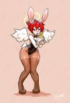  2021 4_toes 5_fingers anthro breasts clothed clothing digital_media_(artwork) dragonfu feet female fingers hair hi_res lagomorph leporid mammal rabbit red_eyes red_hair small_breasts smile standing toes wide_hips 
