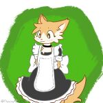  abstract_background anthro apron blush brown_eyes canid canine chest_tuft clothed clothing crossdressing fox fur girly hands_behind_back luna_(artist) maid_uniform male mammal orange_body orange_fur solo tan_body tan_fur tuft uniform 