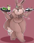  absurd_res anthro big_breasts breasts eevee female genitals hi_res holding_object jezebel_(crane) nic-m-lyc nintendo nude one_eye_closed pok&eacute;mon pok&eacute;mon_(species) pussy simple_background smile solo tray video_games wink 