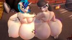  3d_(artwork) anthro anthrofied big_breasts big_butt black_hair breasts butt conditional_dnp crouching cutie_mark digital_media_(artwork) duo earth_pony embarrassed equid equine female friendship_is_magic grey_body hair hand_holding hand_on_leg hand_on_thigh hasbro hi_res horn horse huge_butt looking_at_viewer looking_back looking_back_at_viewer mammal multicolored_hair my_little_pony nipples octavia_(mlp) pony public public_nudity purple_eyes rear_view red_eyes snuddy thick_thighs two_tone_hair unicorn vinyl_scratch_(mlp) white_body 