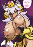  animal_humanoid anthro bandai_namco bell big_breasts breast_squish breasts canid canid_humanoid canine canine_humanoid crown digimon fan_character female fox_humanoid furball_(artist) genitals holding_breast huge_breasts humanoid mammal mammal_humanoid mario_bros nintendo nipples puffy_nipples pussy renimpmon_x solo squish super_crown video_games 