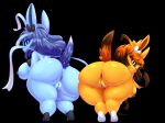  2021 absurd_res anthro anus areola bent_over big_butt black_sclera blue_body blue_eyes blue_fur blue_hair brown_hair bunihud butt duo eeveelution eyelashes fan_character female fur genitals hair hi_res huge_butt leaning leaning_forward mammal multicolored_hair nintendo nipples orange_body orange_fur orange_hair pok&eacute;mon pok&eacute;mon_(species) presenting presenting_hindquarters pussy sadflowerhappy smile standing sylveon thick_thighs two_tone_hair video_games wide_hips yellow_eyes 
