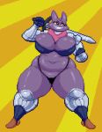  2021 animated anthro anthrofied armor bandanna belly big_breasts bouncing_breasts bra breasts cleavage clothed clothing digital_media_(artwork) eyelashes female footwear full-length_portrait gauntlets gengar ghost gloves greaves handwear hi_res holding_object holding_sword holding_weapon huge_breasts kerchief looking_aside melee_weapon navel nintendo overweight overweight_anthro overweight_female pauldron pink_sclera pixel_(artwork) pixel_animation plump_(character) pok&eacute;mon pok&eacute;mon_(species) pok&eacute;morph portrait purple_body rerebrace shoes skimpy smile solo spinneborg spirit standing sword thick_thighs thong underwear video_games weapon 