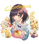  6+girls a082 ahoge andira_(granblue_fantasy) anila_(granblue_fantasy) animal_ears apron black_hair blonde_hair blue_bow blue_hair blue_jacket blush bow bowtie cake cake_slice cheese closed_eyes dark_skin dog_ears dog_tail draph eating english_text erune food fork goat_horns granblue_fantasy hair_ornament heart horns jacket kuvira_(granblue_fantasy) long_hair mahira_(granblue_fantasy) maid_apron maid_headdress milk_churn multiple_girls open_mouth oven_mitts overalls plate pointy_ears rat red_eyes shatola_(granblue_fantasy) short_hair solo_focus sweatdrop sword tail tray upper_body vajra_(granblue_fantasy) vikala_(granblue_fantasy) weapon white_background 