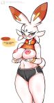  breasts clothed clothing female front_view hi_res kyodashiro lagomorph looking_at_viewer mammal nintendo nipples partially_clothed pok&eacute;mon pok&eacute;mon_(species) scorbunny simple_background solo video_games white_background 