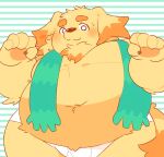  0119_muu 2021 anthro blush bodily_fluids canid canine canis clothing cu_sith_(tas) domestic_dog hi_res kemono male mammal overweight overweight_anthro overweight_male scarf solo sweat tokyo_afterschool_summoners underwear video_games 