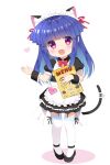  1girl :d alternate_costume animal_ear_fluff animal_ears bangs black_footwear blue_hair blunt_bangs cat_ears cat_tail chibi commentary_request enmaided eyebrows_visible_through_hair full_body furude_rika gaou_(babel) garter_straps heart heart_in_eye higurashi_no_naku_koro_ni long_hair looking_at_viewer maid maid_headdress menu name_tag open_mouth puffy_short_sleeves puffy_sleeves purple_eyes shoes short_sleeves simple_background smile solo symbol_in_eye tail thighhighs white_background white_legwear wrist_cuffs 