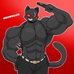  anthro belt big_muscles blush bottomwear cat_tail clothed clothing denim denim_clothing domestic_cat epic_games felid feline felis flexing fortnite gun gun_holster holster huge_muscles huge_pecs jeans male mammal meowscles_(fortnite) muscular muscular_anthro muscular_male omegabrawl overalls pants pecs ranged_weapon shadow_meowscles_(fortnite) smile smirk solo topless video_games weapon 