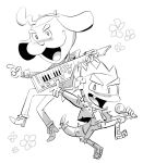  anthro canid canine canis choochoo clothing domestic_dog duo hudkips keyboard_instrument keytar lizard male mammal microphone monochrome musical_instrument reptile scalie yumyum 