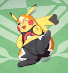  2021 ambiguous_gender blush cleft_tail clothing cosplay_pikachu_(costume) gesture hi_res mask nintendo one_eye_closed open_mouth open_smile pikachu pikachu_libre pok&eacute;mon pok&eacute;mon_(species) smile solo tecoco v_sign video_games wink yellow_body 
