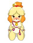  animal_crossing canid canine canis collar domestic_dog domination exhibitionism female harness hi_res isabelle_(animal_crossing) listen_wind mammal nintendo nude simple_background video_games white_background 