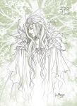  1boy cape character_name closed_eyes closed_mouth crown graphite_(medium) green_theme irmo kazuki-mendou male_focus monochrome one-hour_drawing_challenge pointy_ears silmarillion solo traditional_media 
