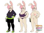  anthro areola areola_slip beverage_can big_breasts bottomwear breasts chubby_female clothing female footwear genitals hair hand_on_hip hoodie lagomorph leporid looking_at_viewer mammal midriff model_sheet monster_energy navel panties pants pink_eyes pink_hair pussy rabbit saturn_(shyning_fingah) shirt shoes shyning_fingah simple_background slightly_chubby sneakers solo tan_body tank_top topwear underwear white_background 
