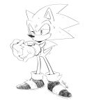  2020 anthro ballad-of-gilgalad biped black_and_white bodily_fluids clothing digital_media_(artwork) eulipotyphlan footwear gloves hands_together handwear hatching_(art) hedgehog male mammal monochrome one_eye_closed plantigrade shaded shoes solo sonic_the_hedgehog sonic_the_hedgehog_(series) standing sweat 