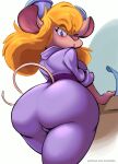  anthro big_butt blush butt chip_&#039;n_dale_rescue_rangers disney eyewear female gadget_hackwrench goggles goggles_on_head hi_res joelasko looking_at_viewer low-angle_view mammal mouse murid murine rodent solo 